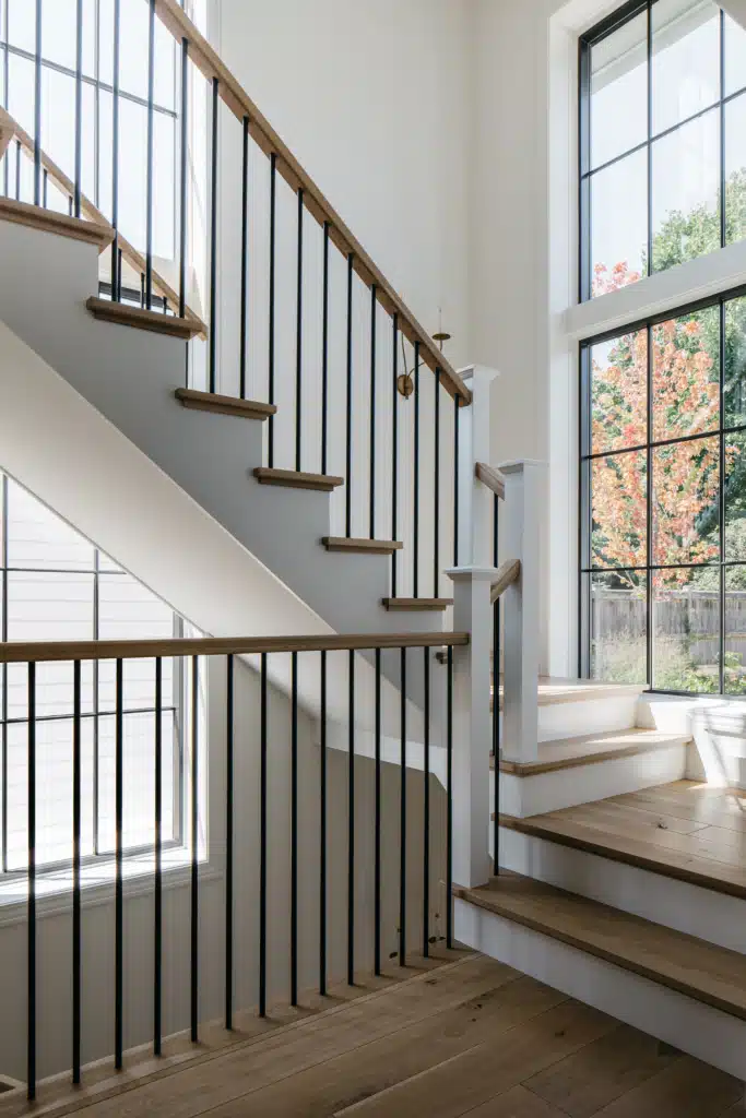 white oak staircase, rear staircase, light and bright stairway, chicago staircase